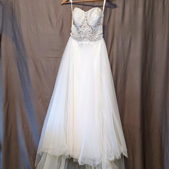 Strapless Wedding Dress with Tulle Slit Skirt - Picture 4 of 16